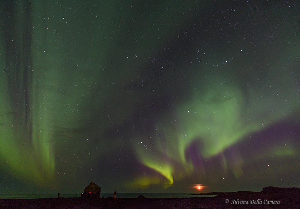 A photograph of the aurora borealis over Iceland.