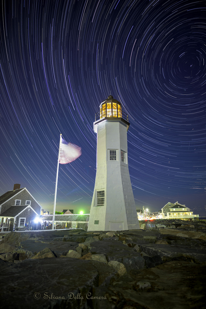 Cleaned up star trails and Scituate Lighthouse